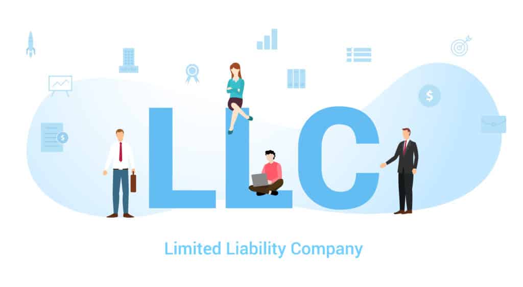 llc text and people illustration